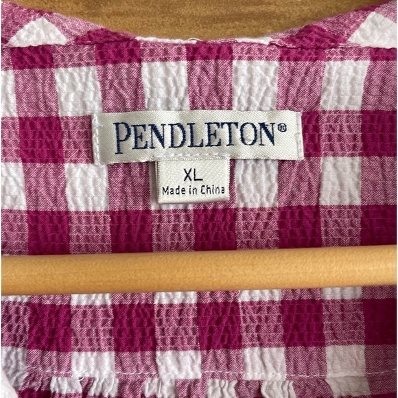 Vintage Pendleton gingham check gauzy reversed Peter Pan collar blouse size XL - Picture 7 of 13